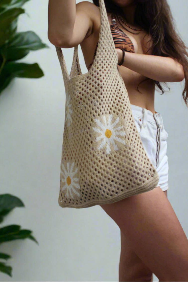 Daisy Khaki Crochet Bag